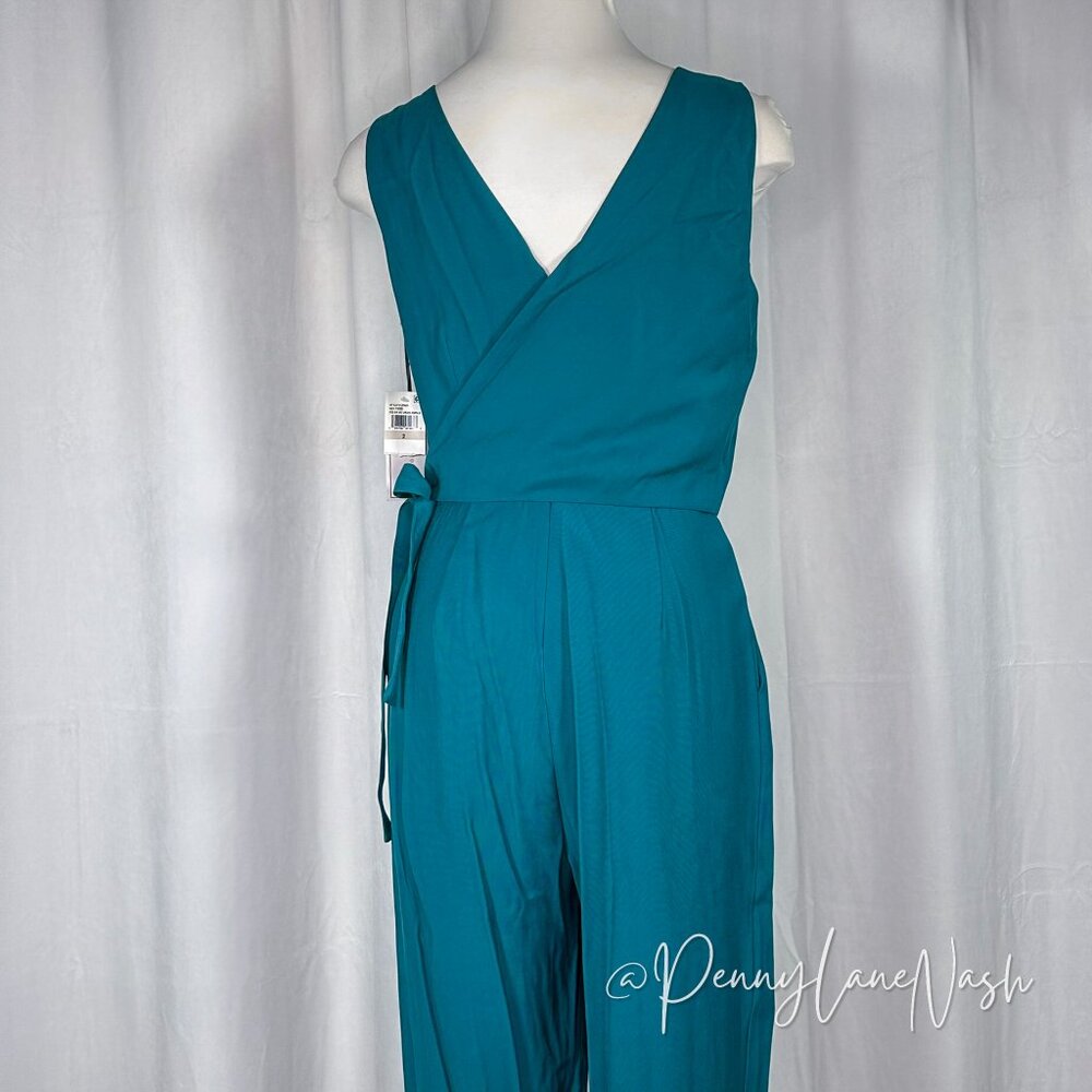 NWT 1.State Sleeveless Twill V Neck Wrap Jumpsuit Teal Size 2 - Picture 13 of 15